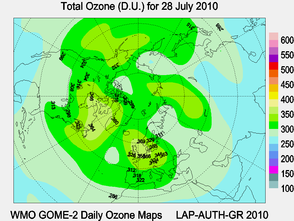 Total Ozone D.U. map for yesterday