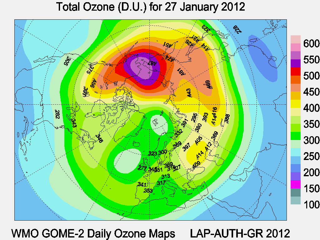Total Ozone D.U. map for yesterday