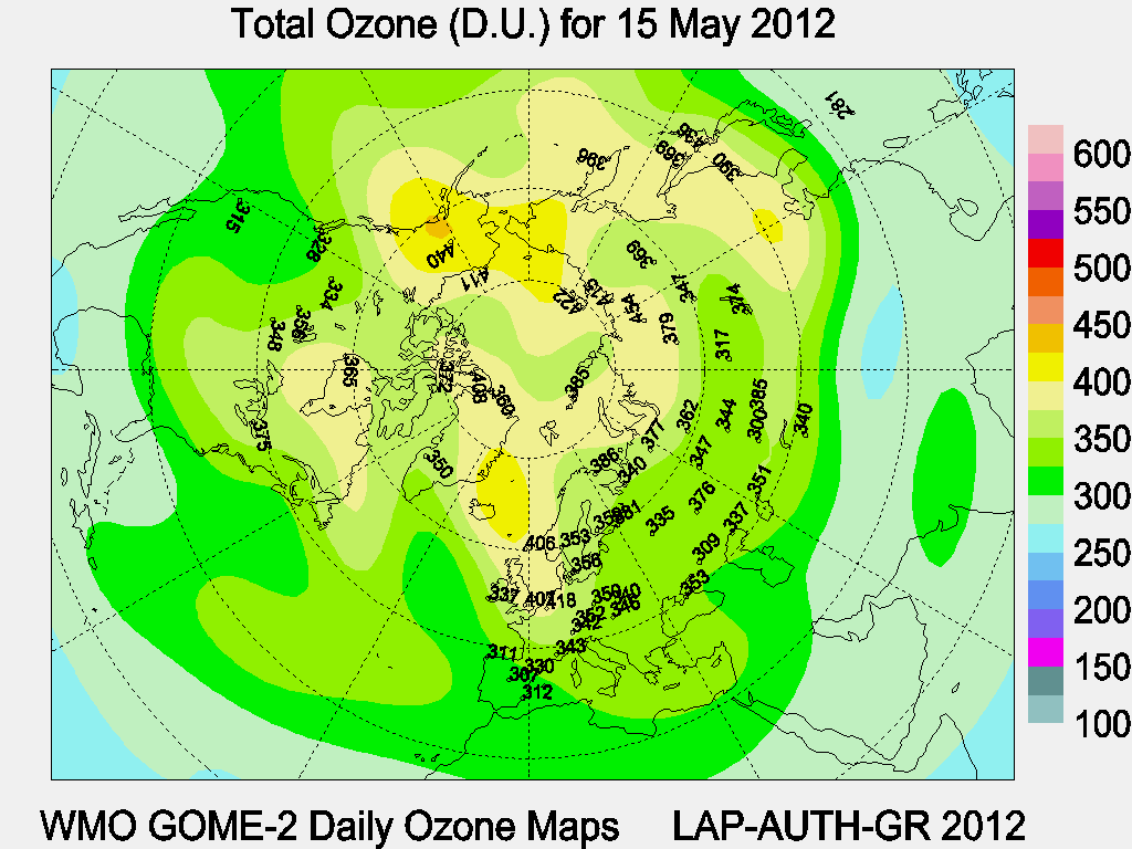 Total Ozone D.U. map for yesterday