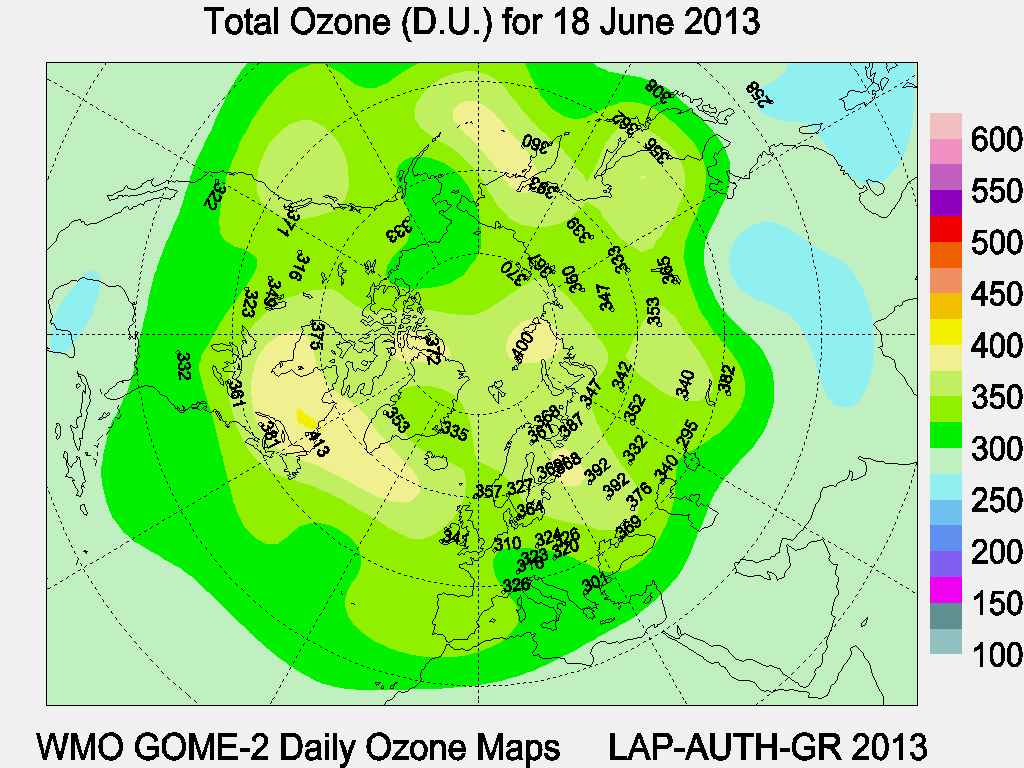 Total Ozone D.U. map for yesterday