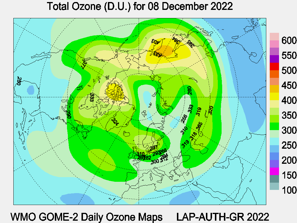 Total Ozone D.U. map for yesterday