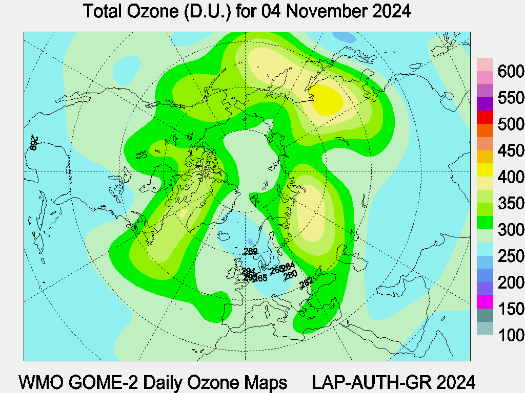 Total Ozone D.U. map for yesterday