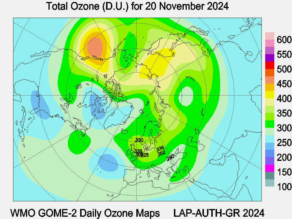 Total Ozone D.U. map for yesterday