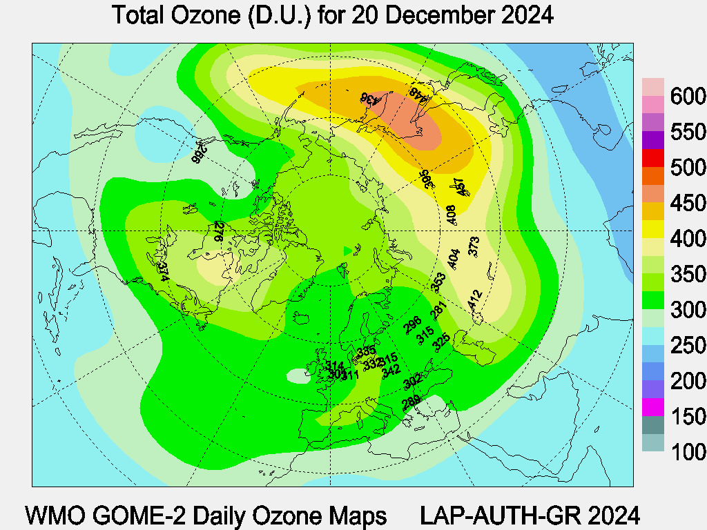 Total Ozone D.U. map for yesterday