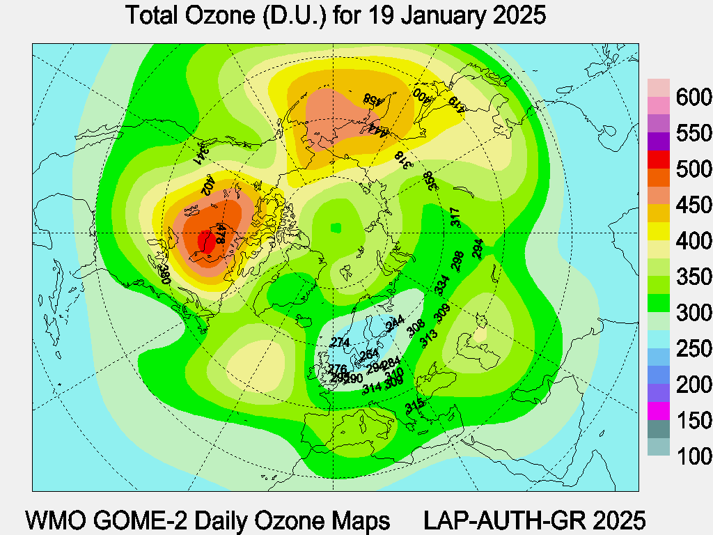 Total Ozone D.U. map for yesterday