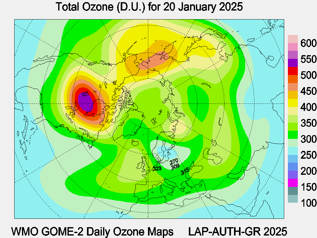 Total Ozone D.U. map for yesterday