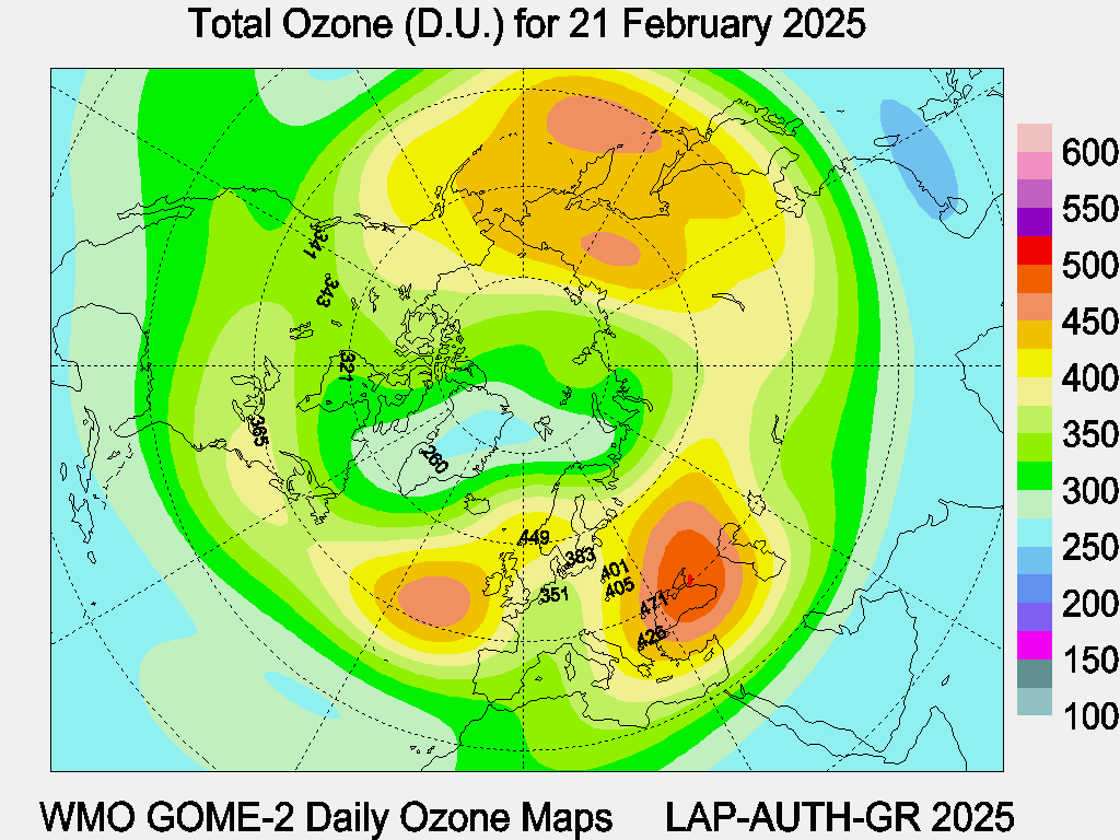 Total Ozone D.U. map for yesterday