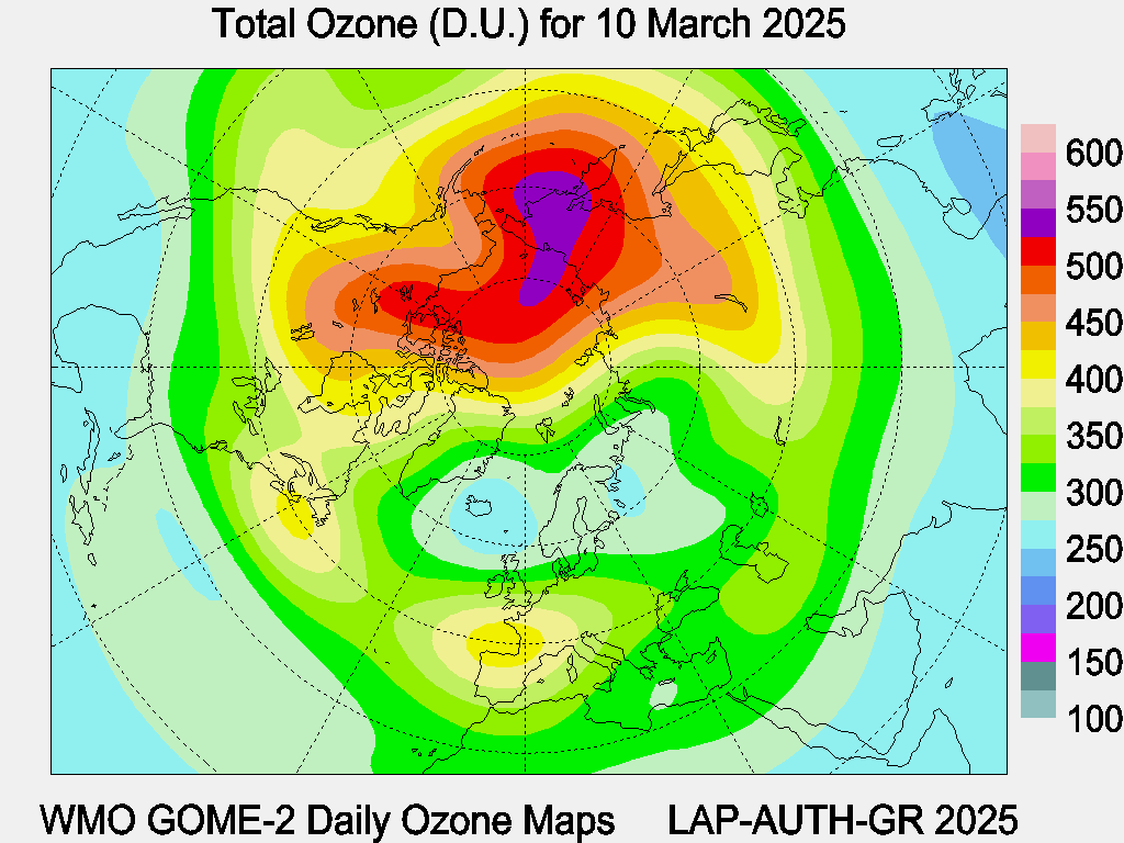 Total Ozone D.U. map for yesterday