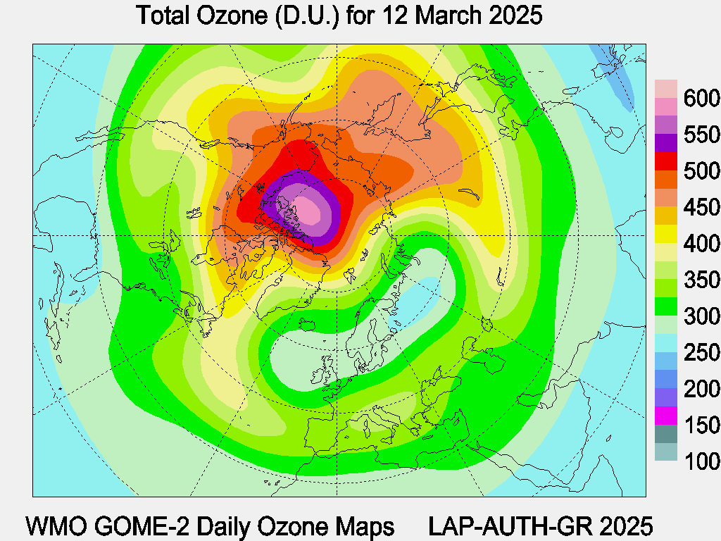 Total Ozone D.U. map for yesterday