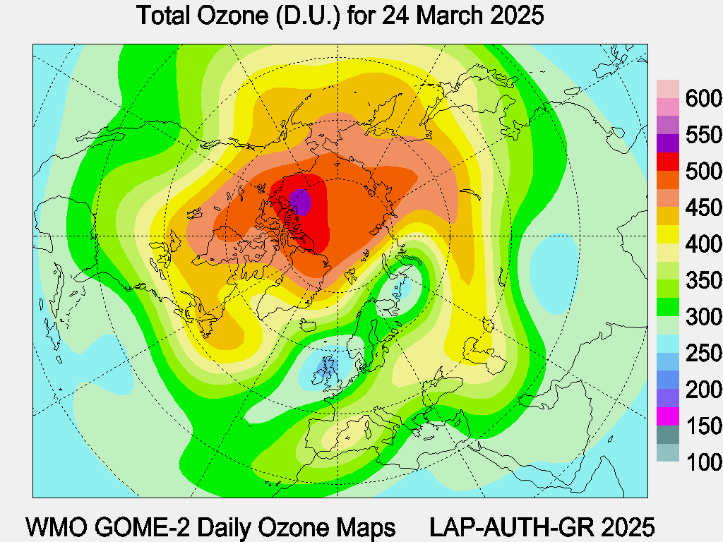 Total Ozone D.U. map for yesterday