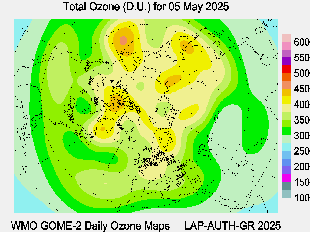 Total Ozone D.U. map for yesterday