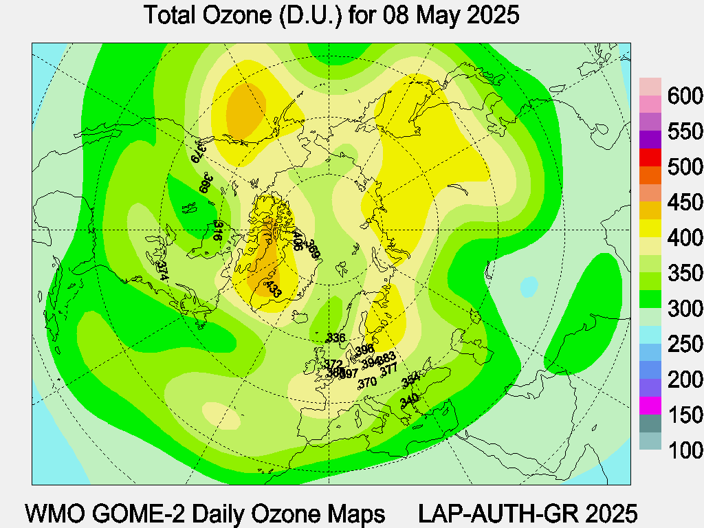 Total Ozone D.U. map for yesterday