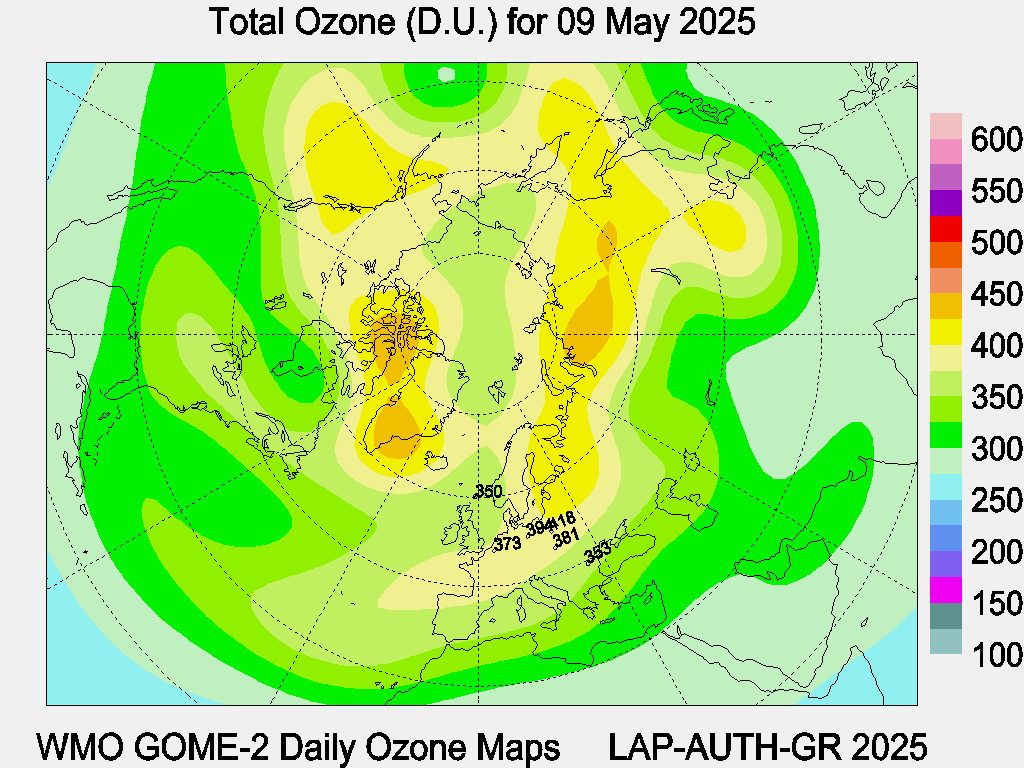 Total Ozone D.U. map for yesterday