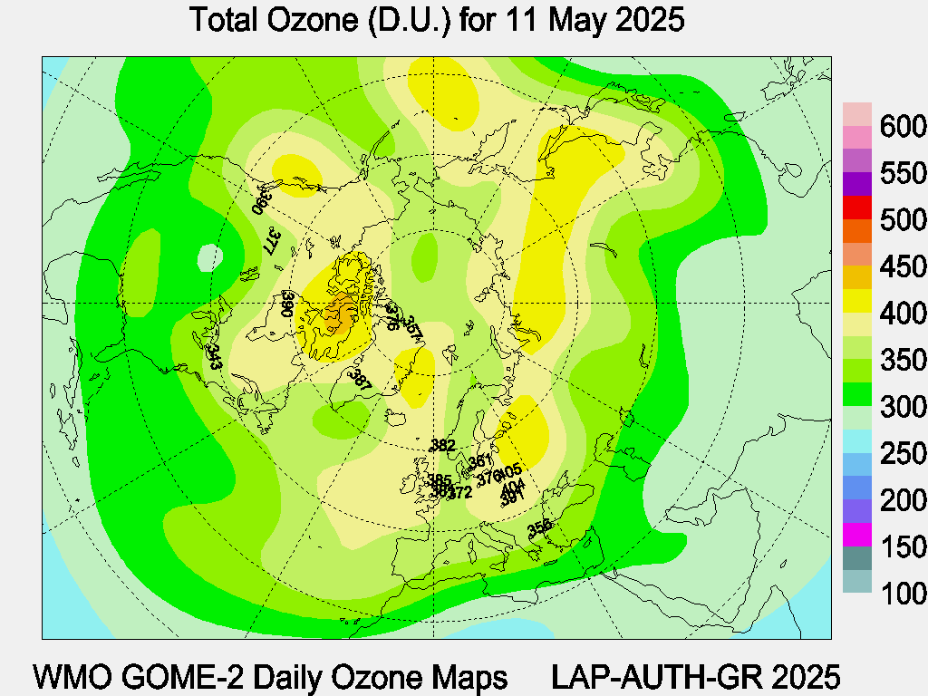Total Ozone D.U. map for yesterday