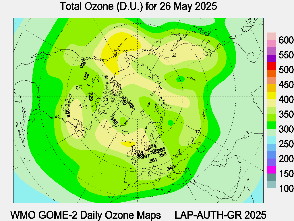 Total Ozone D.U. map for yesterday
