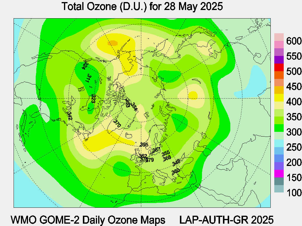 Total Ozone D.U. map for yesterday
