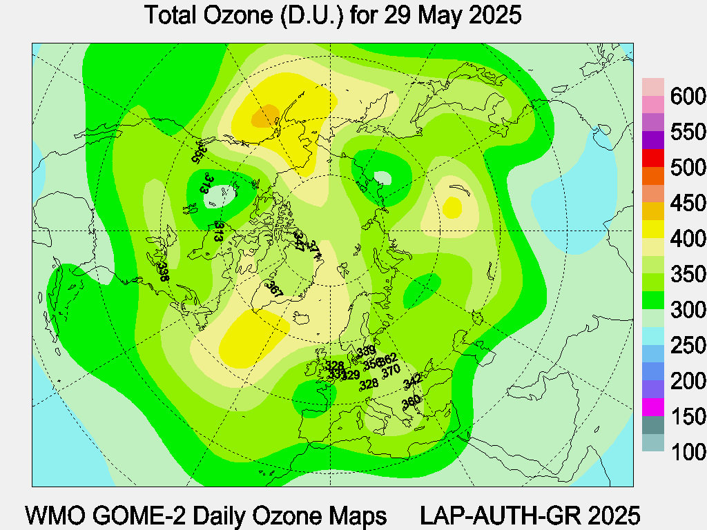 Total Ozone D.U. map for yesterday