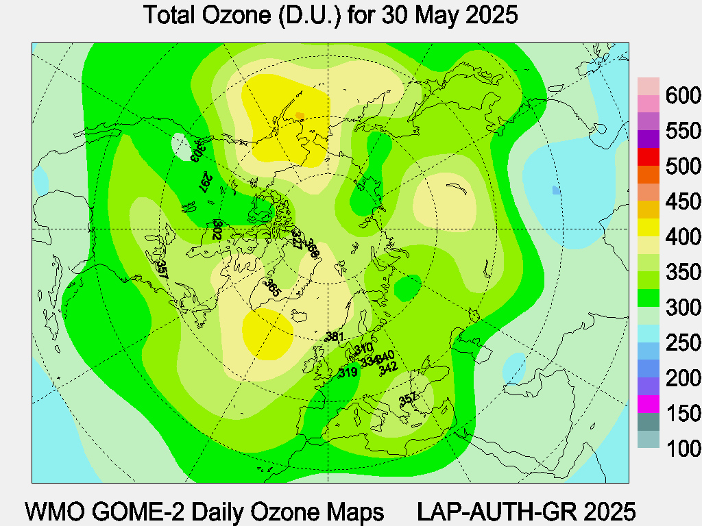 Total Ozone D.U. map for yesterday
