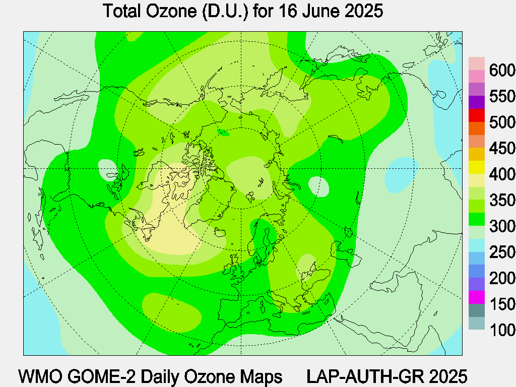 Total Ozone D.U. map for yesterday