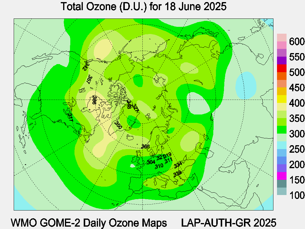 Total Ozone D.U. map for yesterday
