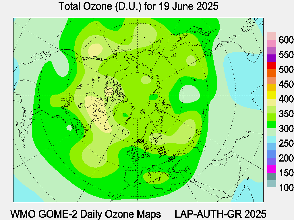 Total Ozone D.U. map for yesterday
