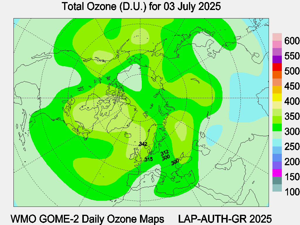Total Ozone D.U. map for yesterday