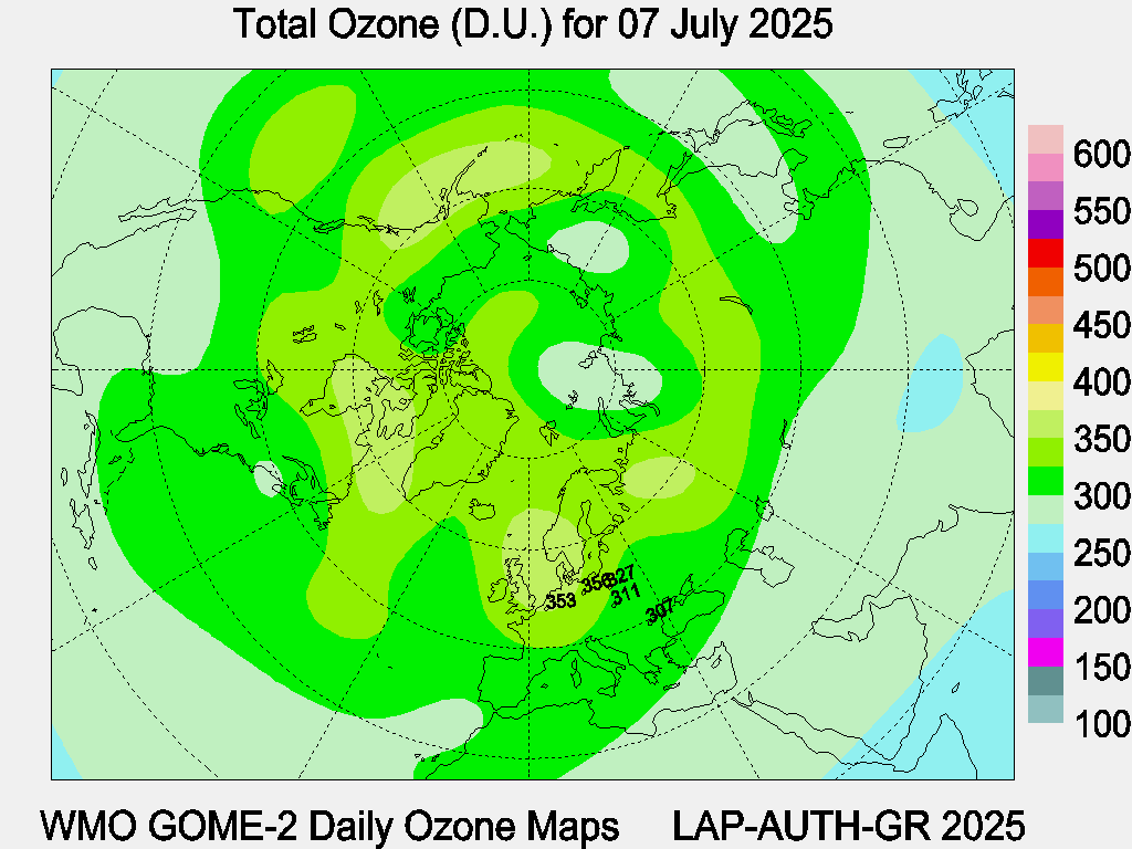Total Ozone D.U. map for yesterday