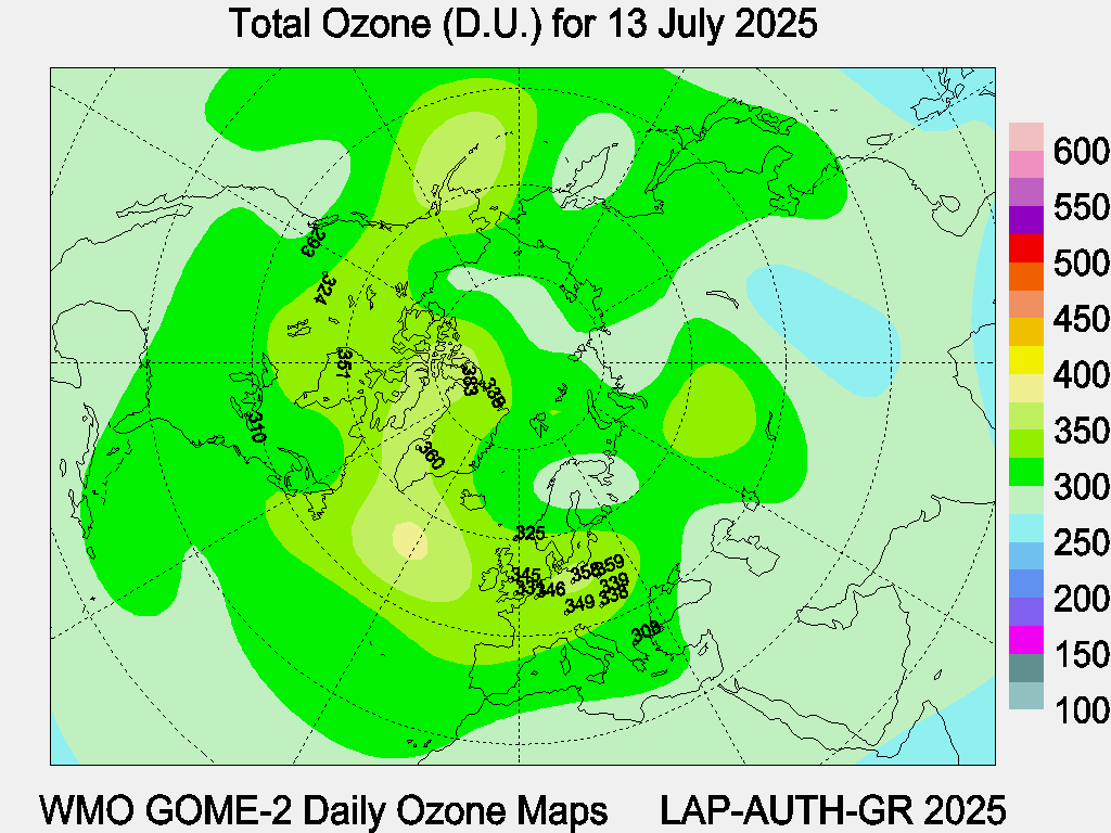 Total Ozone D.U. map for yesterday