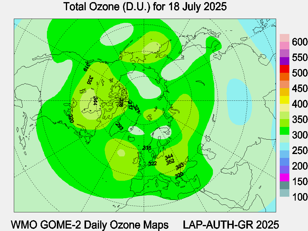 Total Ozone D.U. map for yesterday