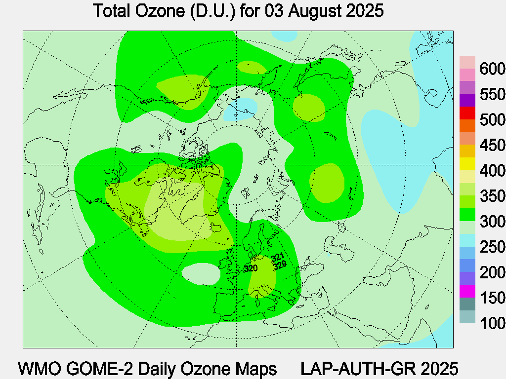 Total Ozone D.U. map for yesterday