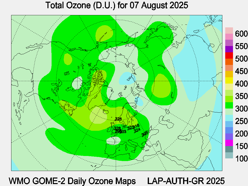 Total Ozone D.U. map for yesterday