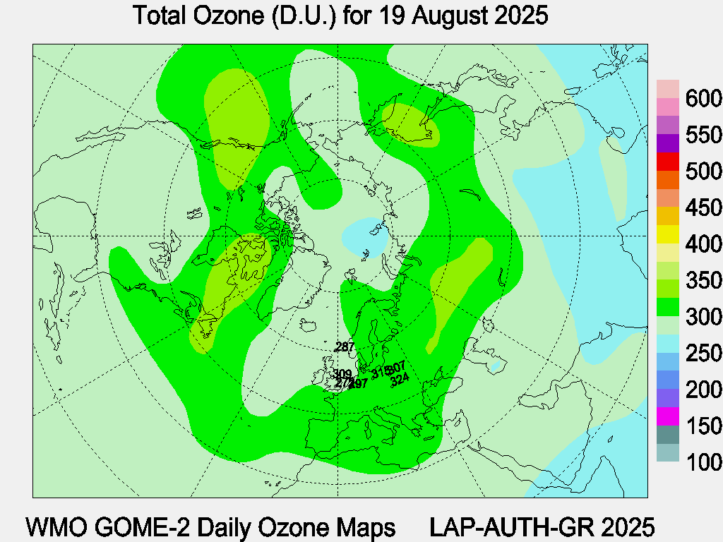 Total Ozone D.U. map for yesterday