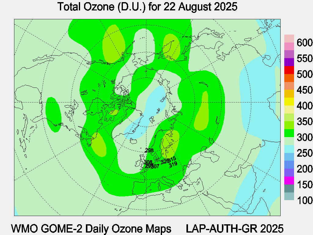 Total Ozone D.U. map for yesterday