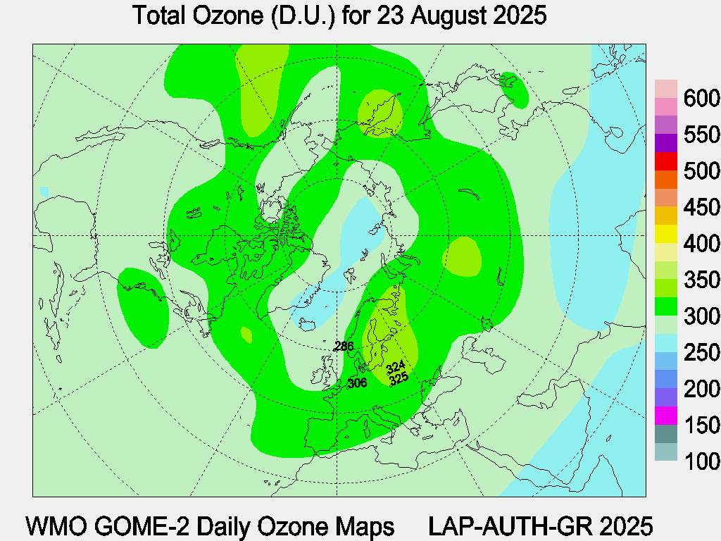 Total Ozone D.U. map for yesterday