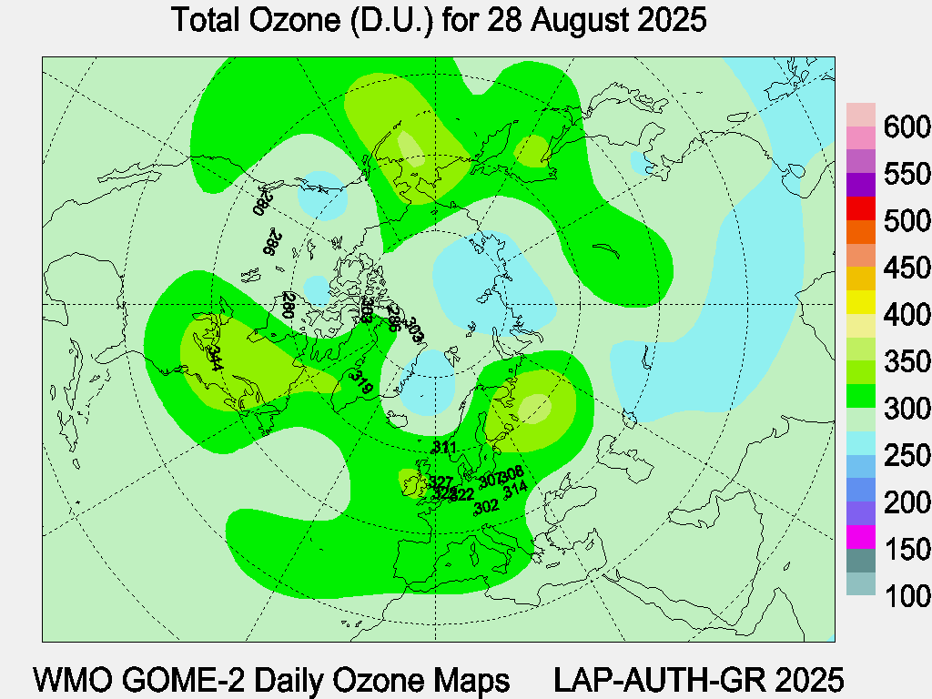 Total Ozone D.U. map for yesterday
