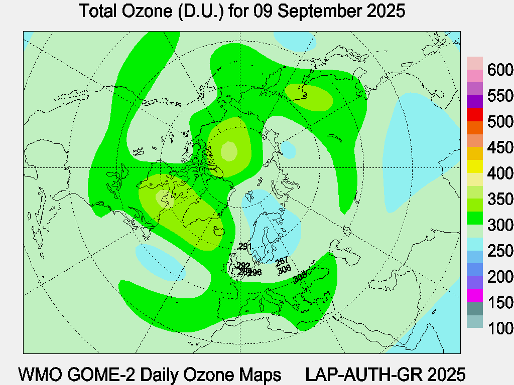 Total Ozone D.U. map for yesterday