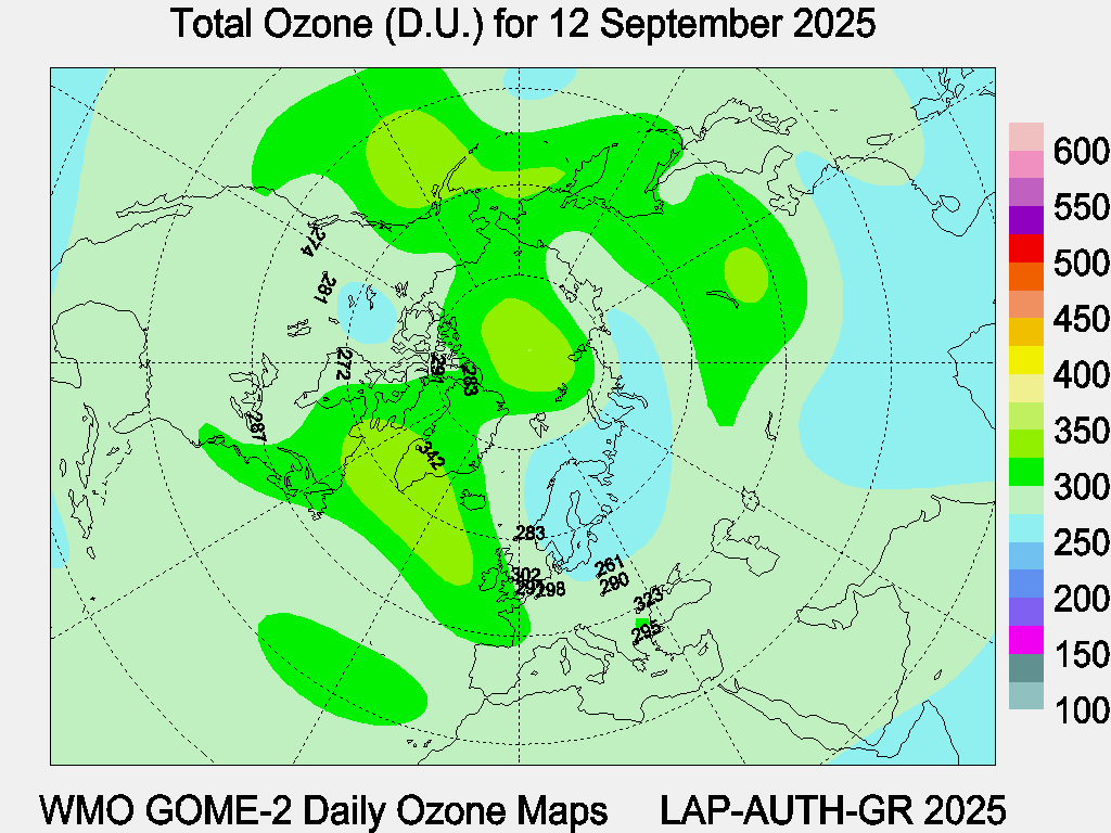 Total Ozone D.U. map for yesterday