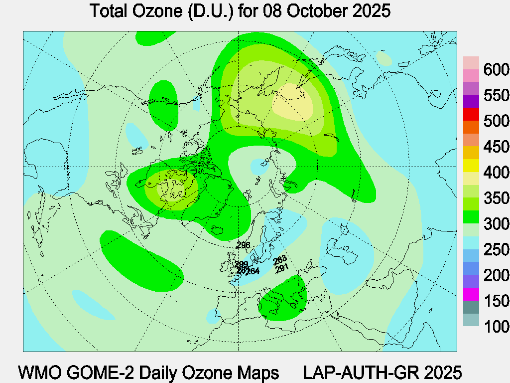Total Ozone D.U. map for yesterday