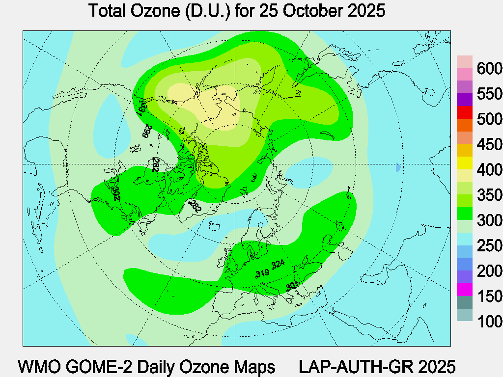 Total Ozone D.U. map for yesterday