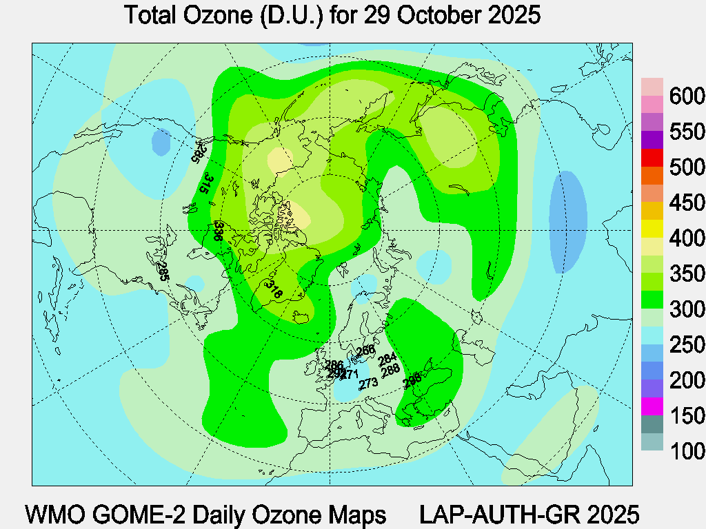 Total Ozone D.U. map for yesterday