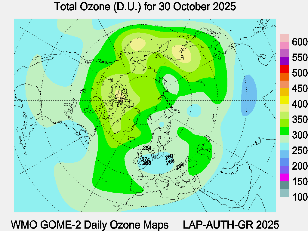 Total Ozone D.U. map for yesterday