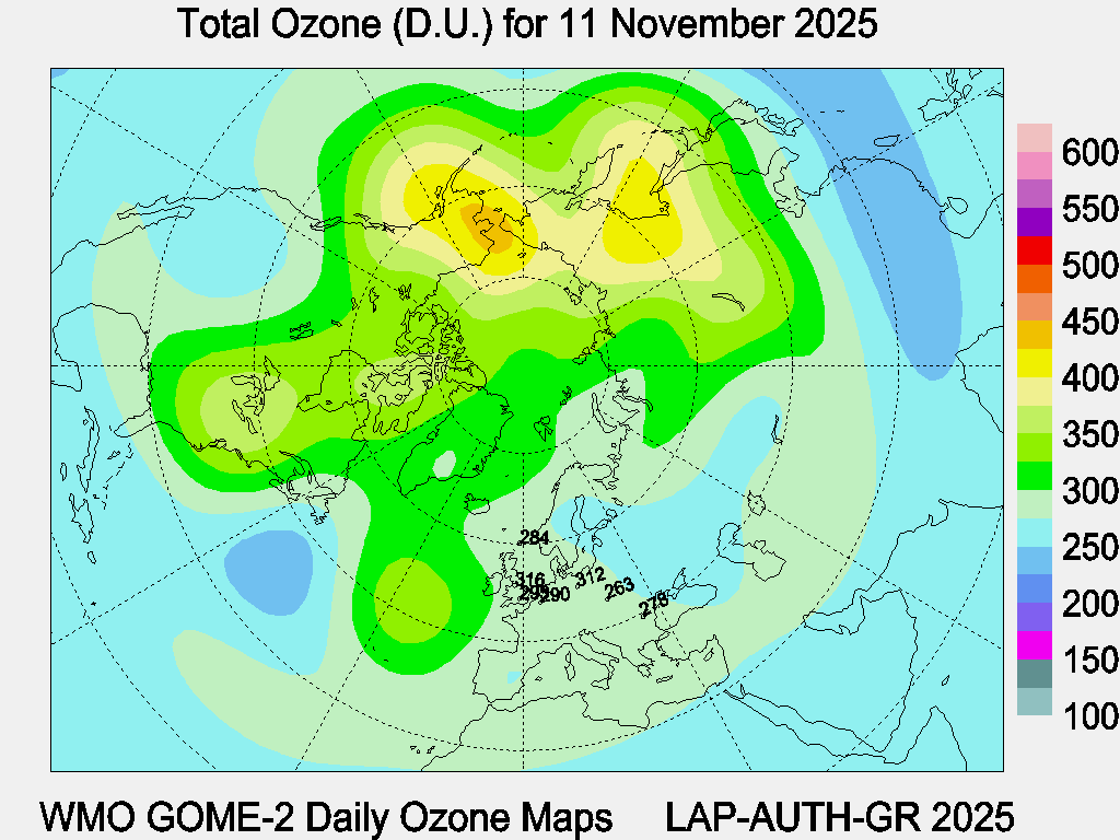 Total Ozone D.U. map for yesterday