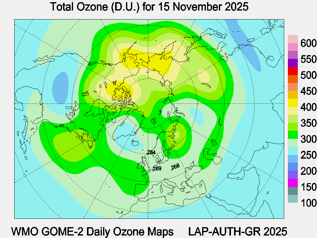Total Ozone D.U. map for yesterday