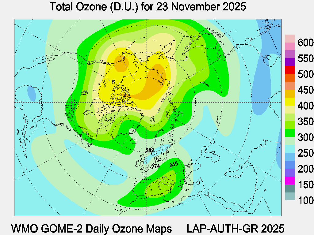 Total Ozone D.U. map for yesterday
