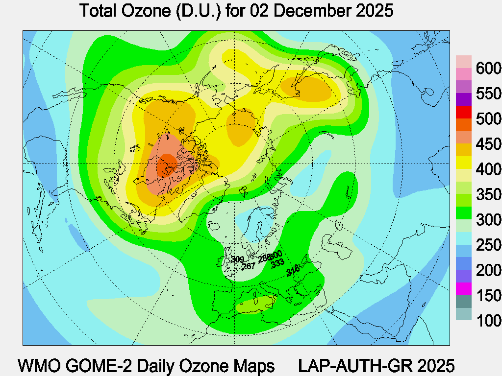 Total Ozone D.U. map for yesterday