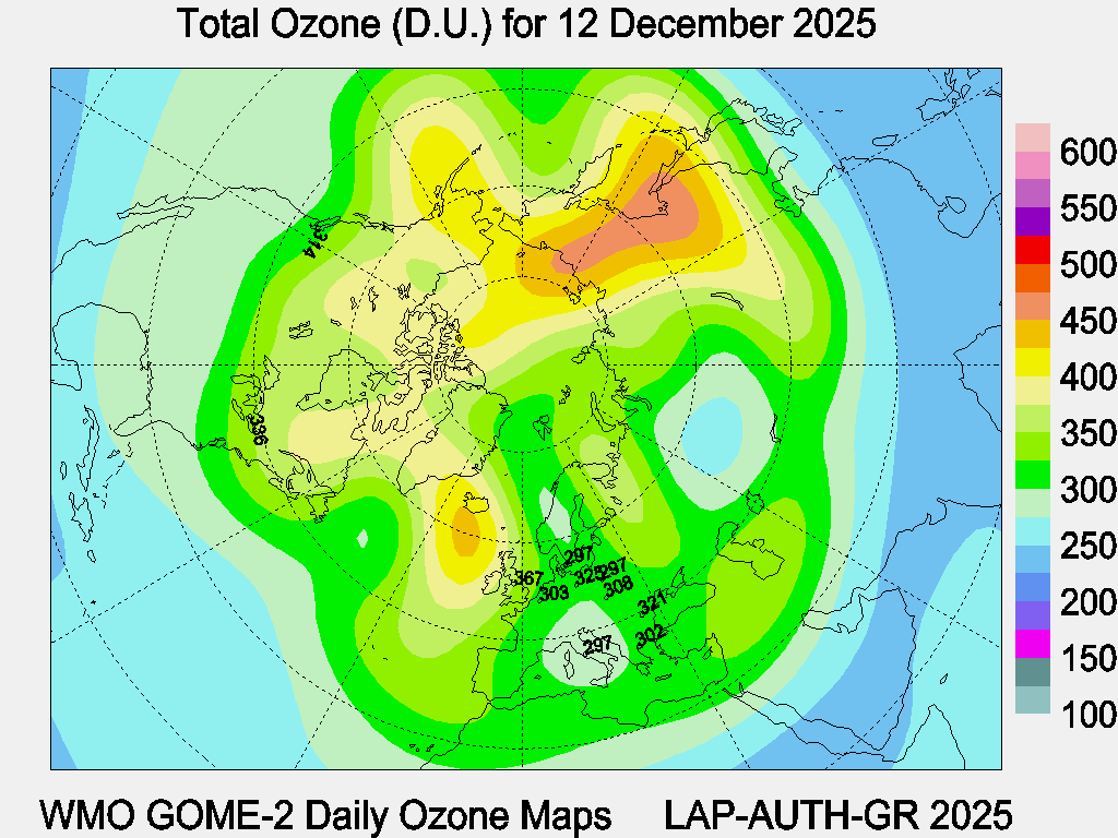 Total Ozone D.U. map for yesterday