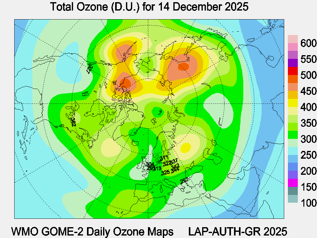 Total Ozone D.U. map for yesterday
