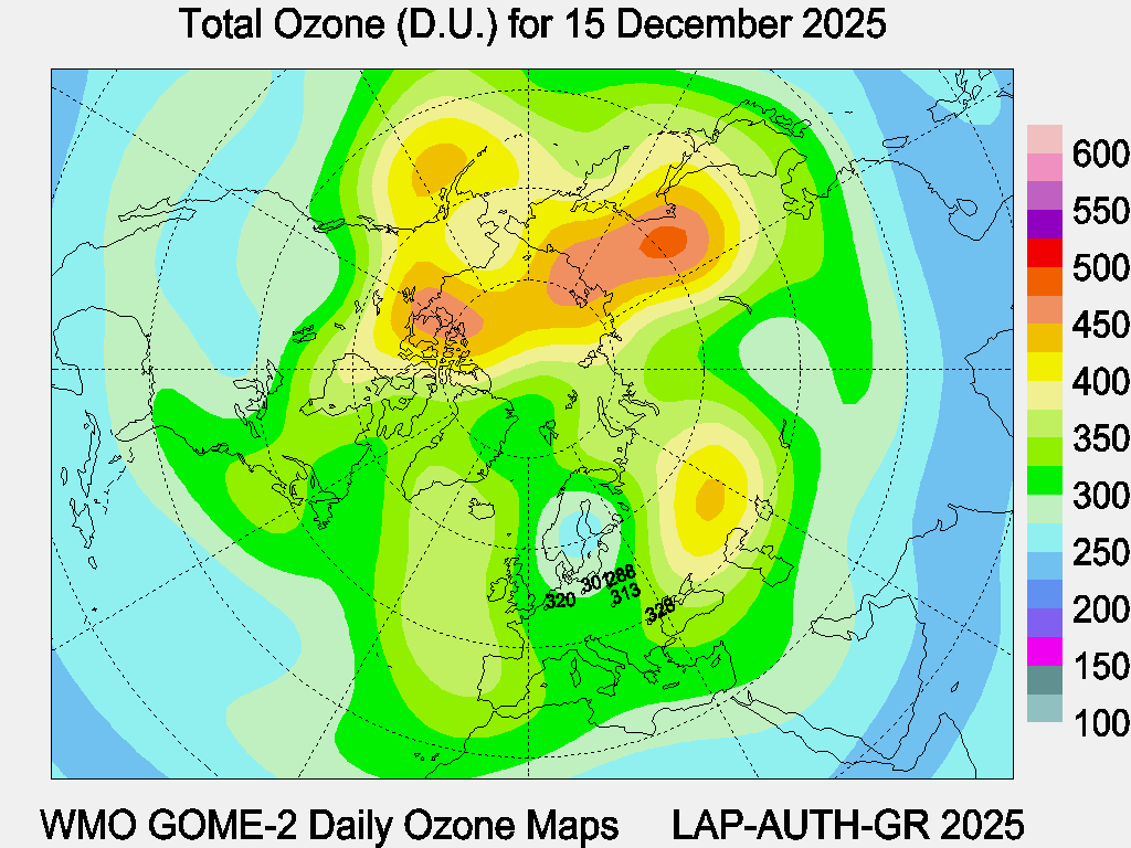 Total Ozone D.U. map for yesterday