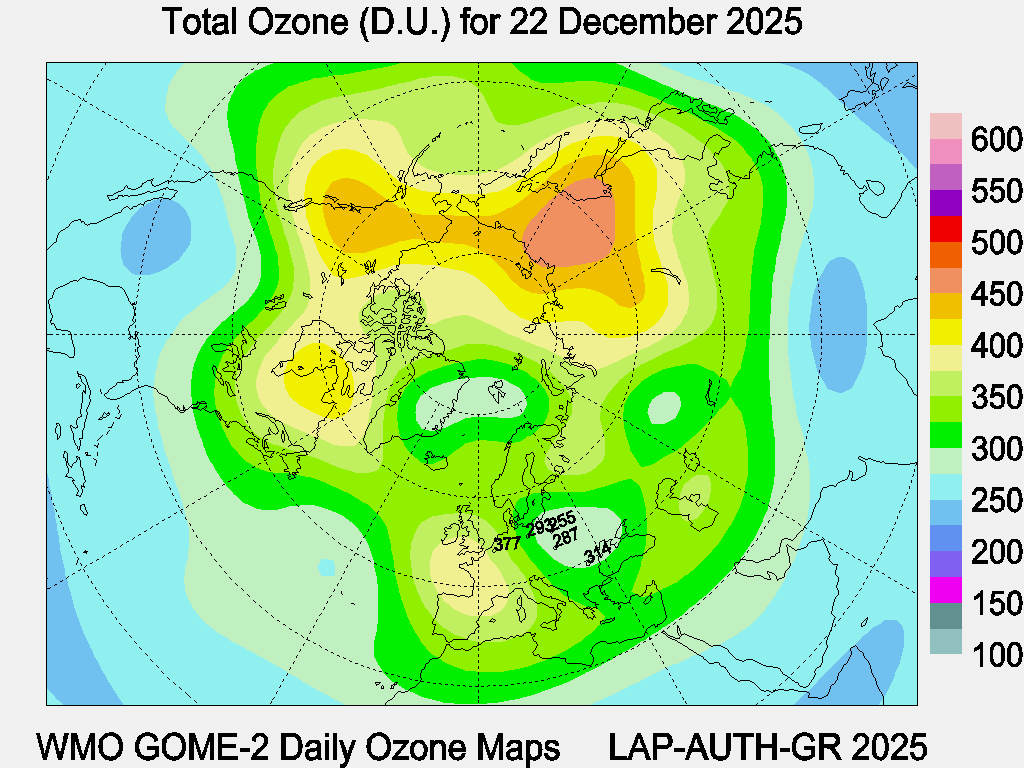 Total Ozone D.U. map for yesterday