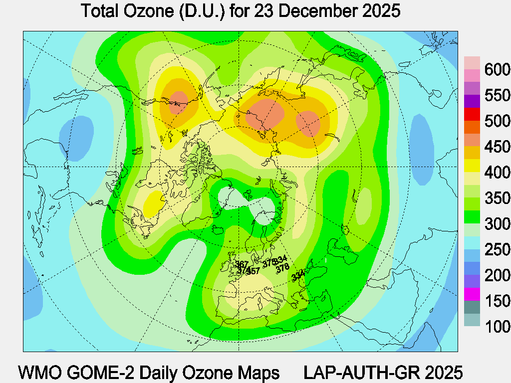 Total Ozone D.U. map for yesterday
